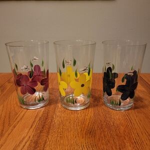 Hand Painted Glasses with Flowers Set of Three